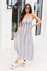Lovingly Yours Lavendar Stripe Floral Midi Dress