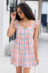 Megan Pink Plaid Ruffle Dress