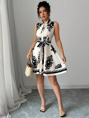 Printed Sleeveless Button Front Dress