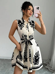 Printed Sleeveless Button Front Dress
