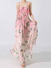 Floral Print Pleated Maxi Dress