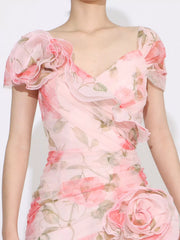 Floral Ruffled Short Sleeve Maxi Dress