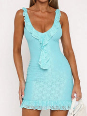 Ruffle Trim Lace Mini Dress