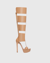 Darma Strap Knee High Platform Sandals In Beige