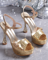 Eleni Texture Platform Flared Heel Sandals In Gold