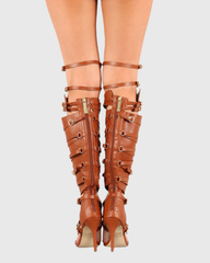 Eloy Leg Wrap Gladiator Sandals In Cognac