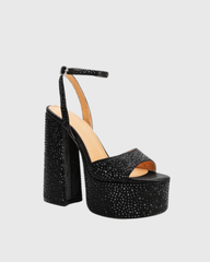Ilenia Rhinestone Strap Platform Sandals In Black