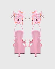 Lelia Bow Embroidery Lace Up Platform Sandals In Pink