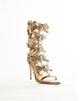 Lola Bow Strap Cutout Sandals In Gold