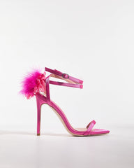 Malia Feather Strap Satin Sandals