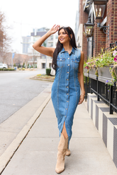 Romy Denim Button Front Maxi Dress