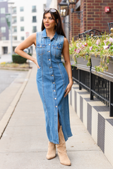 Romy Denim Button Front Maxi Dress