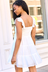 It's My Day White Smocked Top Mini Dress