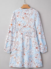 Floral Print Tie Neck Long Sleeve Mini Dress