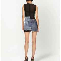 DENIM ROUND NECK MINI DRESS