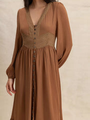 Long Sleeve Button-Front Maxi Dress