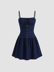 Adjustable Strap Ruched Mini Dress