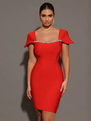 Saliya Rhinestone Off-neck Bandage Dress