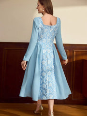 Floral Embroidered Long Sleeve A-Line Dress