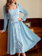 Floral Embroidered Long Sleeve A-Line Dress