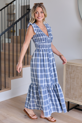 Ruth Blue Plaid Maxi Dress SALE