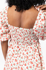 I'm Just A Girl Ivory and Red Rosette Printed Mini Dress