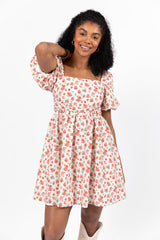 I'm Just A Girl Ivory and Red Rosette Printed Mini Dress