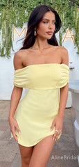 Simple Yellow Off the Shoulder Short Homecoming Dress with Bow Detailing, HD32792