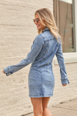 My Favorite Long Sleeve Denim Pocket Mini Dress