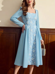 Floral Embroidered Long Sleeve A-Line Dress