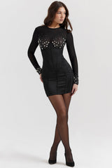 ARINA CRYSTAL BLACK MINI DRESS
