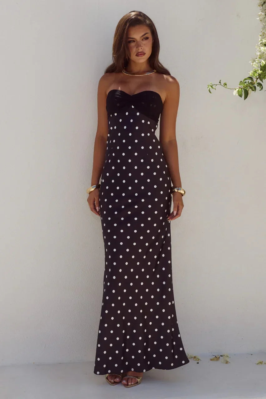 KADIE OFF SHOULDER MAXI DRESS - BLACK/WHITE POLKA