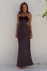 KADIE OFF SHOULDER MAXI DRESS - BLACK/WHITE POLKA