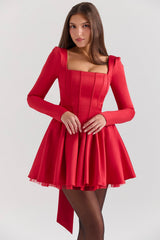 holly red removable bow tulle mini dress - sale