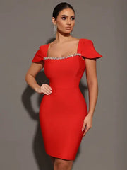 Saliya Rhinestone Off-neck  Bandage Dress