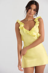 Chic Backless Satin Ruffle Mini Dress